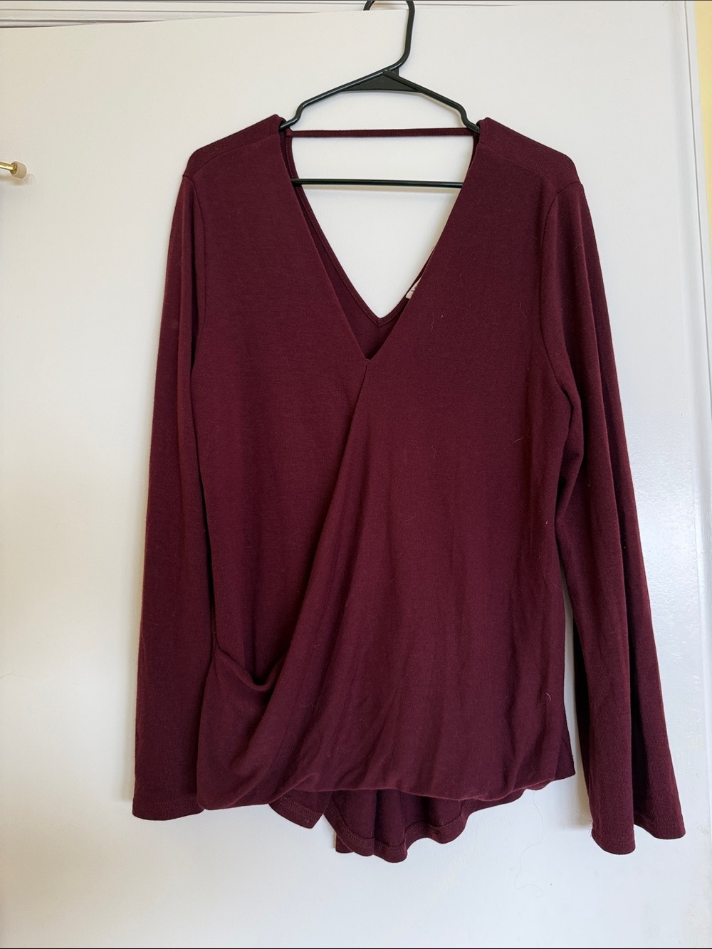 Love Riche Burgundy Draped V-Neck Long Sleeve Top- Perfect Condition